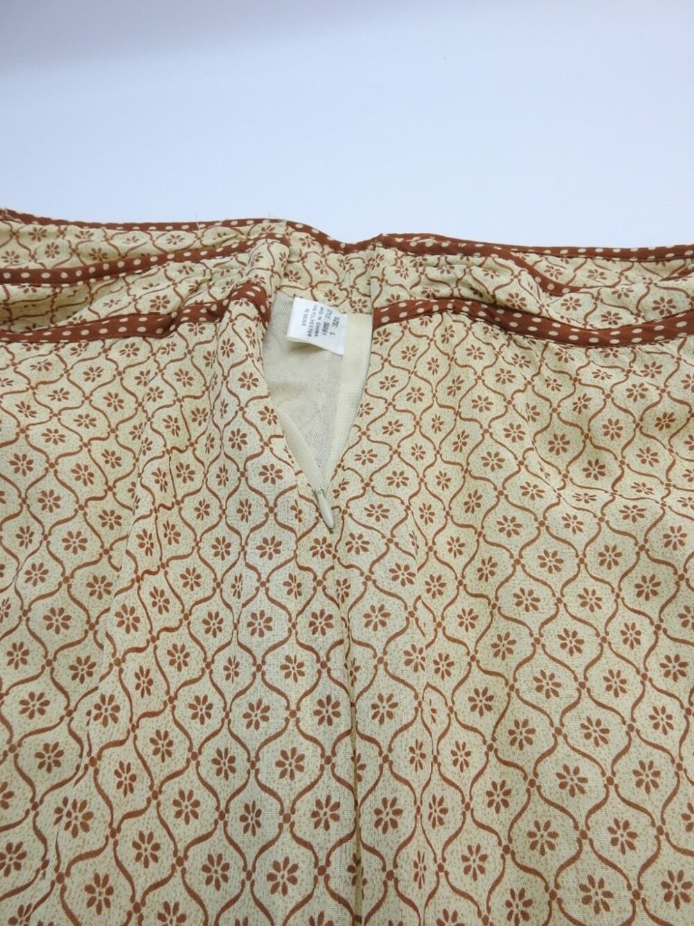 Vintage Moaakt Prairie Cottagecore Ruffle Midi Skirt Brown Cream Women's L - Picture 9 of 9
